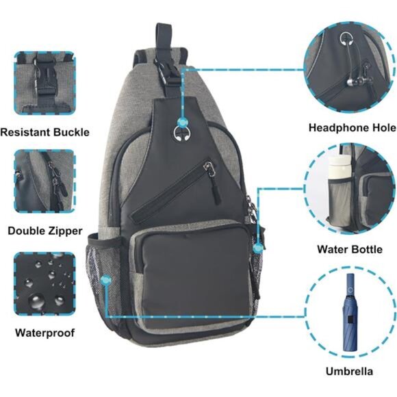Crossbody Sling Bag for Men with Adjustable Shoulder Strap Shoulder Backpack - Picture 4 of 7